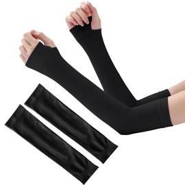 2 Pairs UV Protection Arm Sleeves - Black UPF 50 Cooling Sun Sleeves with Thumb Hole, Breathable Compression Fit for Cycling, Golf, Driving, Hiking | Tattoo Cover Up | Men & Women Sports Sleeves