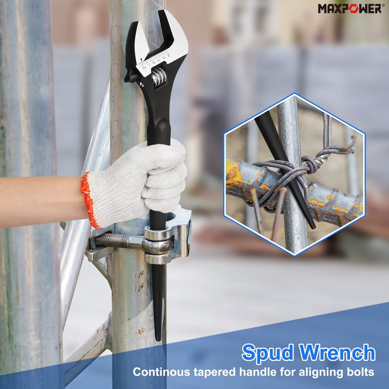 MAXPOWER 2 Pieces Spud Wrenches Set, 12 inch Adjustable Spud