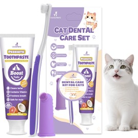 Cat Toothbrush and Toothpaste Kit - - Includes Toothpaste (Coconut Chicken 2.5 oz.), Soft Brush, Finger Brush - Provides Safe and Effective Oral Care for Kittens and Adult Cats