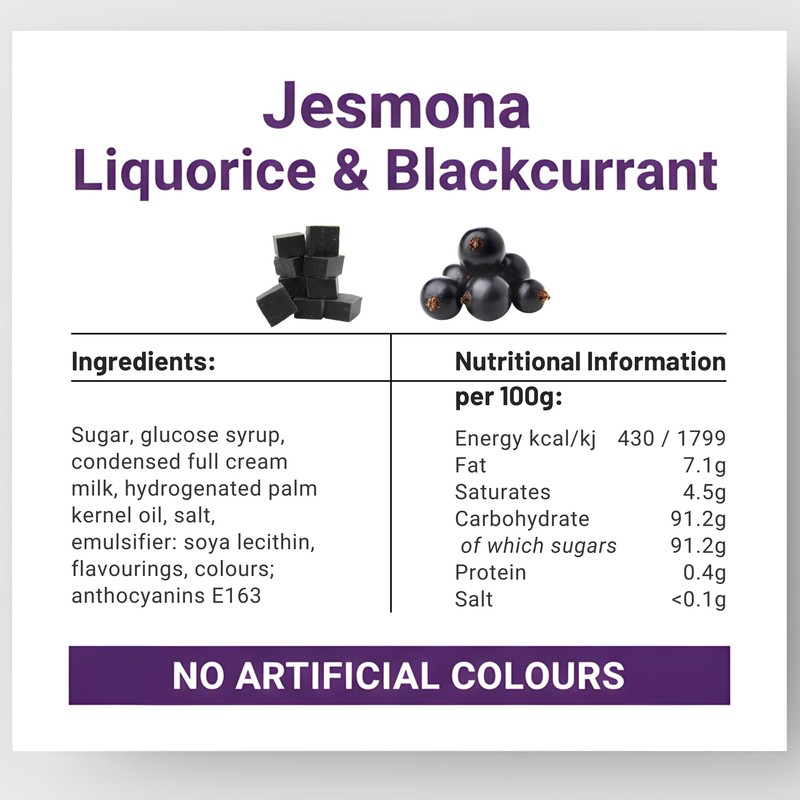 Jesmona Liquorice & Blackcurrant Candy - British Hard Candy 250g