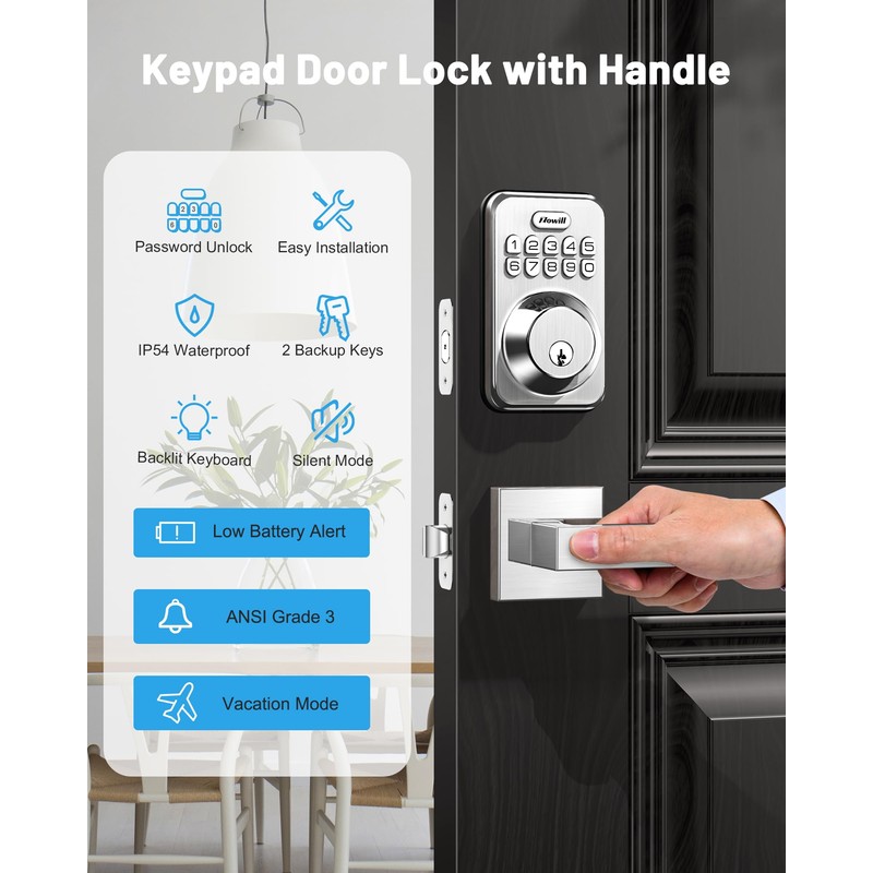 Zowill Keyless Entry Door Lock with 2 Lever Handles, Electronic