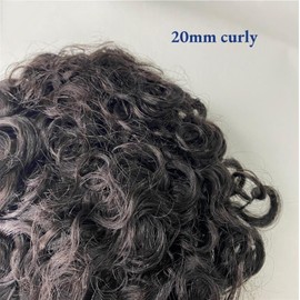Protesis Capilar Hombre 15/20/25 mm Peluca rizada Fina Mono Top y PU Perímetro Cabello masculino Tupé Marrón oscuro Cabello indio 7 "Sistemas de reemplazo de prótesis capilar Peluca for hombres Tupé H