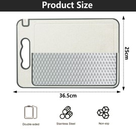 UgyDuky Stainless Steel Cutting Board Double Sided Non-Slip Chopping Board with Juice Groove Scratch-Resistant Mesh Design for Kitchen Food-Grade Wheat Straw PP Large Chopping Board, 15x10 Inch