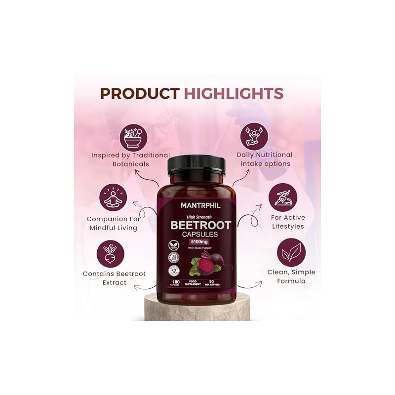 Beetroot Capsules 5100mg – High Strength Beetroot Supplement with Black