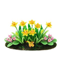 Melody Jane Dolls House Daffodils & Polyanthus Flowers in Ground Soil Grass Garden Accessory
