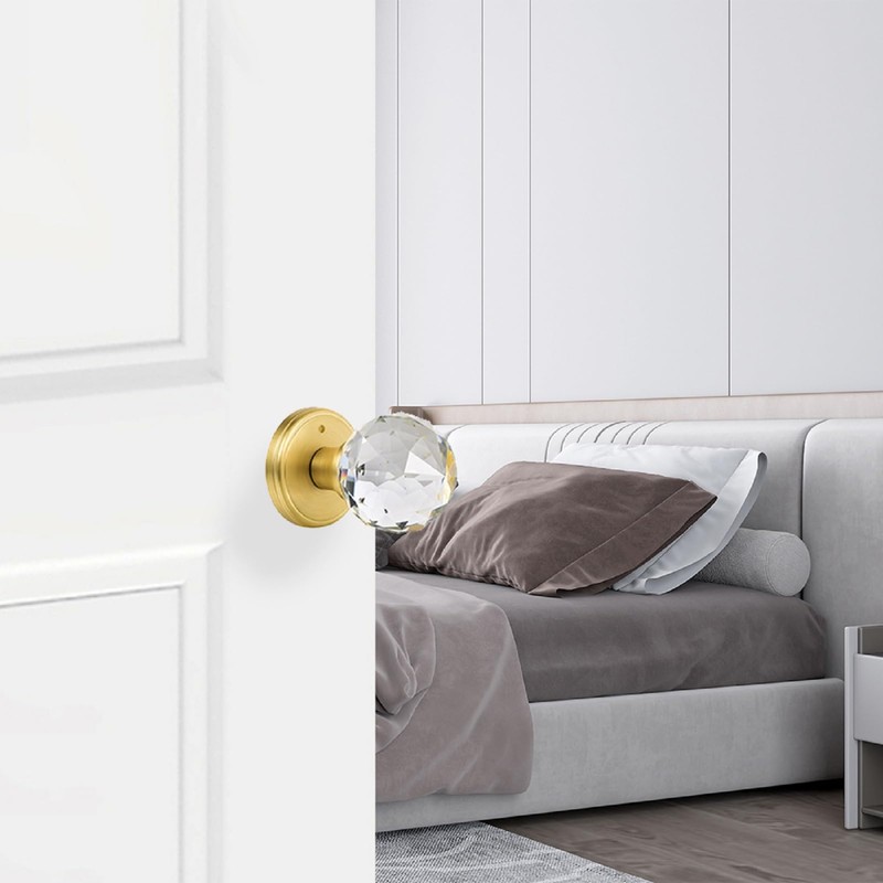 CLCTK Crystal Glass Door Knobs Interior with Lock, Privacy Bathroom