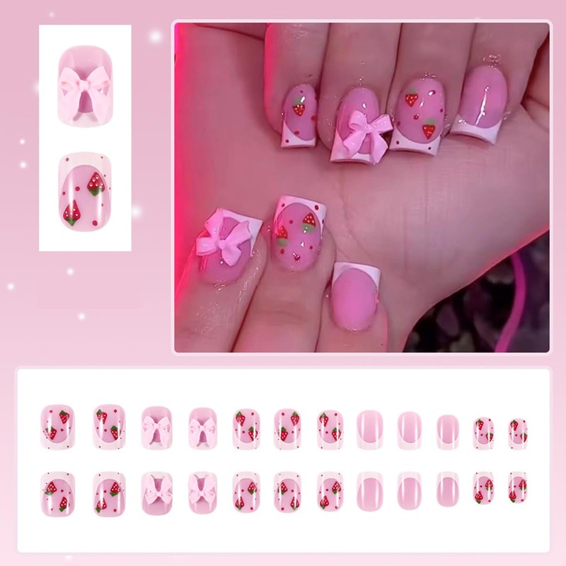 24Pcs White French Press on Nails Short Square XUNCUNFAN Fake