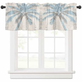 T&H XHome Palm Trees Valances for Windows Tropical Beach Antique Wood Grain Background Window Treatment Valances Rod Pocket Curtain Valance for Kitchen, Bathroom, Living Room, Bedroom 54" x 18"