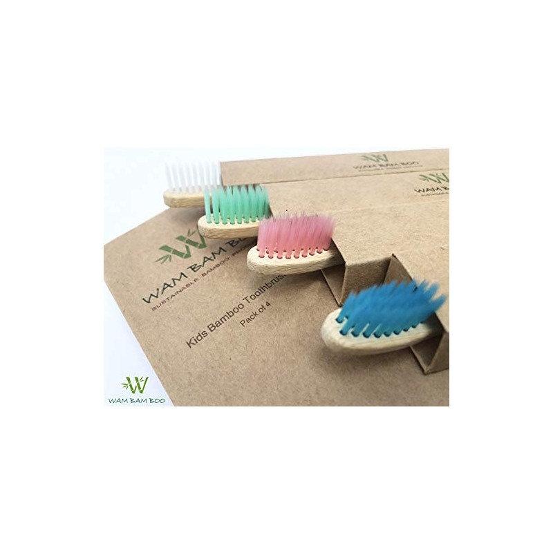 Bamboo Toothbrushes Kids Pack of 4 Kids Bamboo Toothbrushes, Biodegradeable