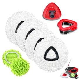 4 Pcs Micro Spin Mop Replacements Head & 2 Chennile Mop Heads & 1 Scrub Brush & 1 Base Combo for Oceda EasyWring 1-Tank System,Mop Head Replacement,Machine Washable for Home,Bathroom,Kitchen