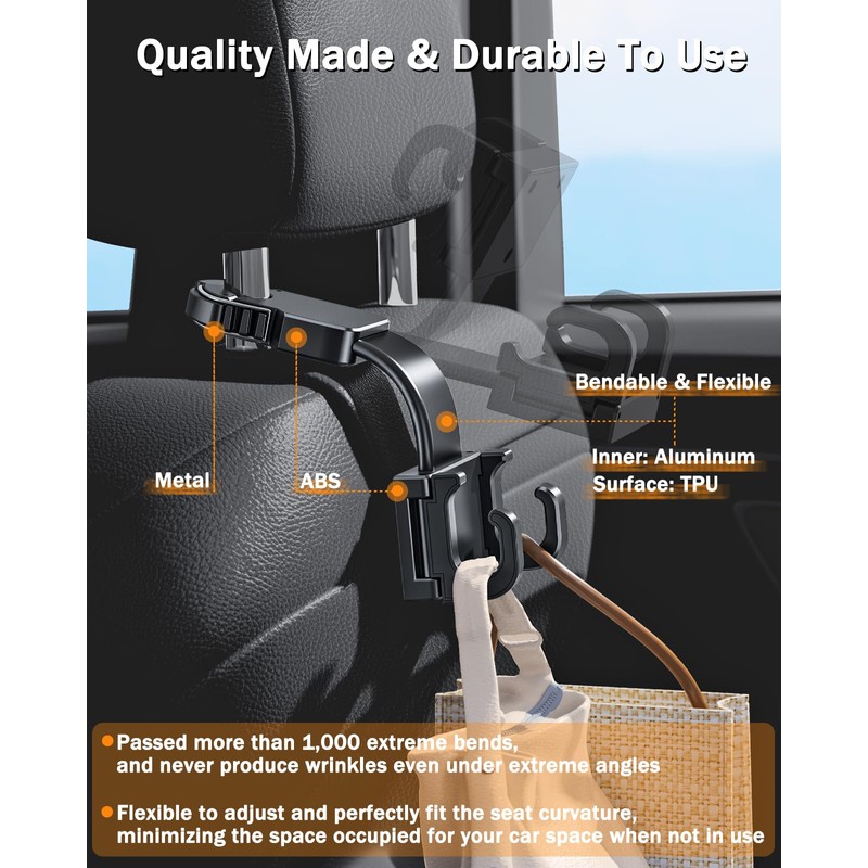 Xuenair Purse Hook for Car - Foldable Headrest Hooks, Soft