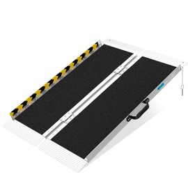 Portable Foldable Aluminum Wheelchair Ramp, 36"x29"x2", 600lb Capacity, with Rubber Traction Pads, Stainless Steel Hinges, for Home & Car, Easy to Carry & Store