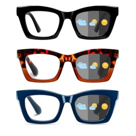 Hubeye 3 Pack Photochromic Glasses for Women Comfortable Fashion Sunglasses UV400 Protection Blue Light Blocking with Spring Hinge