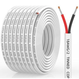 CONEPY 18 Gauge Marine Wire, 18/2 Duplex Marine Grade Cable, IP68 Waterproof/Oxygen-Free Tinned Copper Stranded PVC 18 AWG Wire for Boat, Automotive, RV, Solar, LED Strips (50FT)