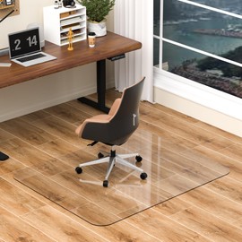 Tcyzest Tempered Glass Chair Mat 60" x 48" - 1/5" Thick, Heavy Duty, Anti-Slip Pads, for Office Chairs on Carpet or Hard Floorr with 4 Anti-Slip Pads, Rolling Glass Chair Mat