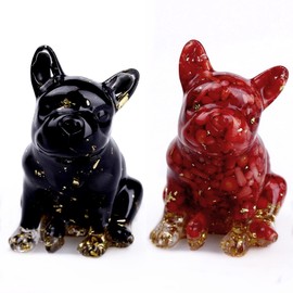 3'' Handcrafted Bulldog Natural Crystal Stone Epoxy Resin Figurines, Collectibles of Colorful Crystal Bulldog Ornaments 2pcs, Gifts and Desktop Decoration for Interior Space and Reiki（Brave Couple）