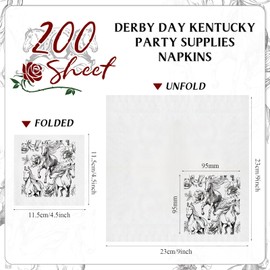 Reallnaive 200 Sheet 3 Ply Horse Napkins Horse Racing Party Supplies Decorations Disposable Cocktail Beverage Floral Paper bulk for Bathroom Holiday,4.5''x4.5''