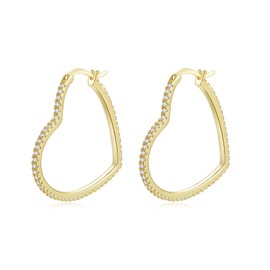 GAVU Gold Plated 925 Sterling Silver Heart Earrings for Women, Dainty Hoop Earrings