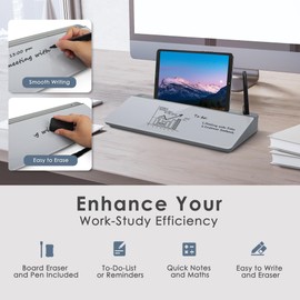 SHANTRA 16'' x 7'' Desktop Whiteboard, Desk Dry Erase Board with Organizer, Computer Pad & Keyboard Stand, Small whiteboard for Home, School, Office, Desk Accessories & Workspace Organizers （Grey）