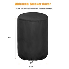 Aidetech Smoker Cover for Big Horn Outdoors 16 inch Charcoal Smoker, Waterproof Outdoor Smoker BBQ Cover Vertical Smoker Cover - 16" D x 32" H