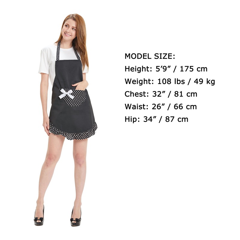 Hanerdun Women's Apron Cooking Apron Kitchen Apron with Pockets Bow
