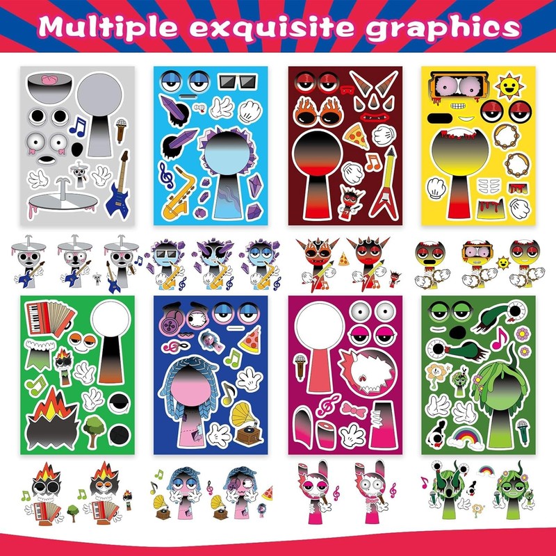 Sprunki Make Your Own Face Stickers for Kids - 24