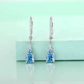 Starchenie Women Dangle Earrings 925 Sterling Silver Princess Cut Leverback Earrings Gemstone Jewelry Birthstone Earrings for Ladies