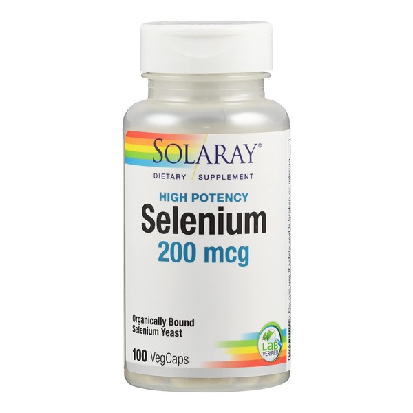 Solaray Selenium | 200 mcg per capsule | 100 capsules | laboratory tested | dietary supplement with selenium as trace element | thyroid function | preservation of hair and nails | immune defence