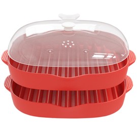 NICO SEE WONDER - Máquina de tocino fácil para microondas, 2 bandejas para parrilla de tocino, cocina de tocino con tapa de salpicaduras, haz tocino crujiente en minutos con una bandeja de cocción