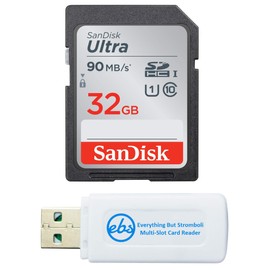 SanDisk 32GB SD Ultra SDHC Memory Card Sony Cybershot Black/Silver 20.1 MP, Sony DSCW800 Digital Camera (SDSDUNR-032G-GN6IN) Bundle with Everything But Stromboli Memory Card Reader