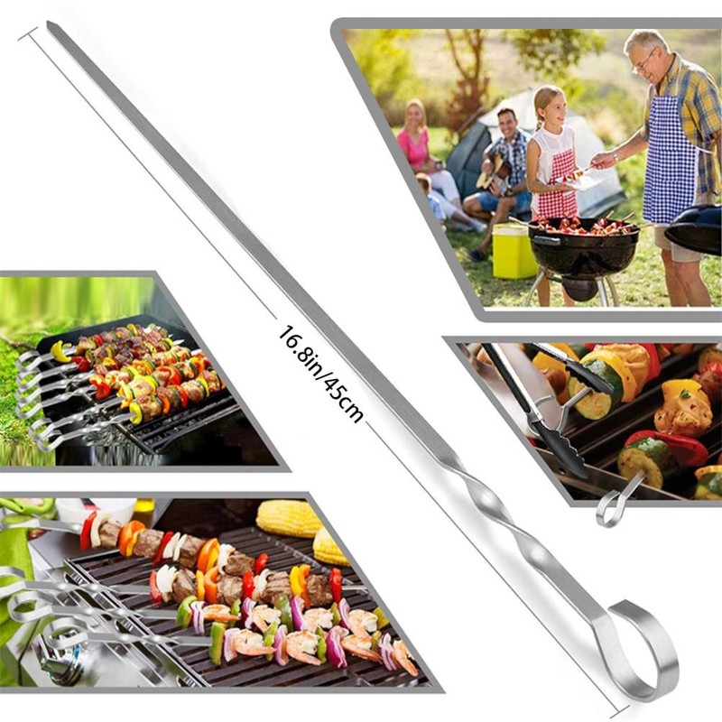 10 Pieces Stainless Steel Barbeque Grilling Skewers Outdoor Camping Barbecue