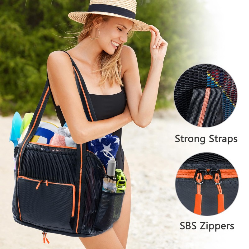 VIGEGARI Large Mesh Beach Bag - XL Beach Tote Sandproof