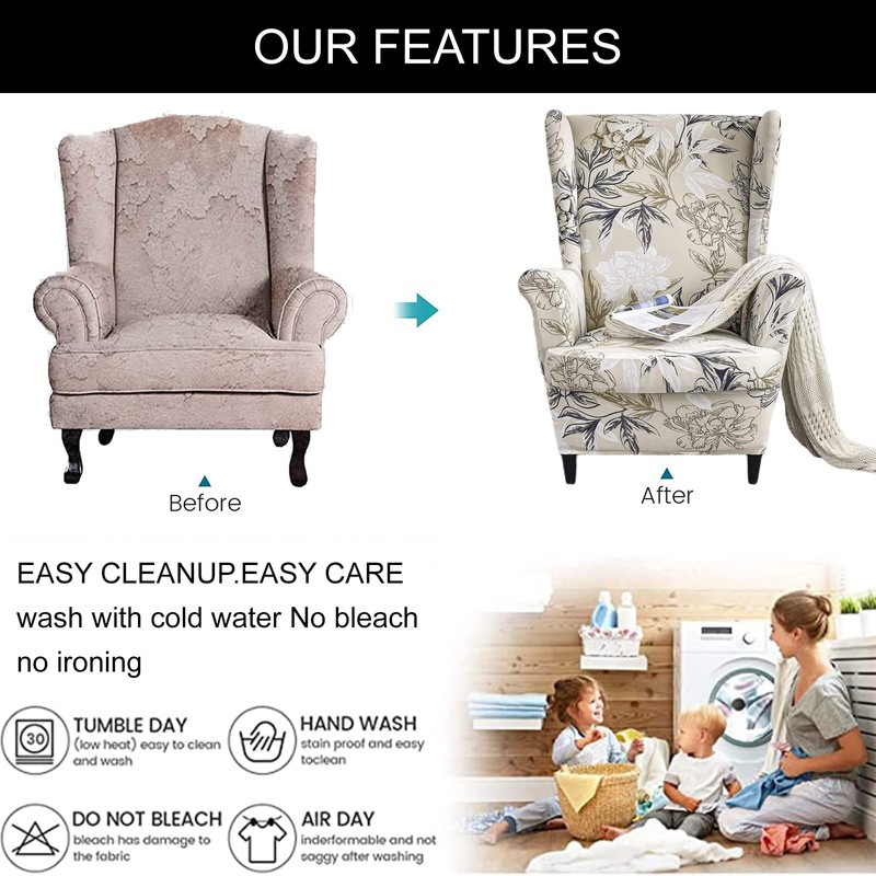 Eco-Ancheng Wingback Chair Slipcover 2 Piece Slipcovers for Wingback Chairs