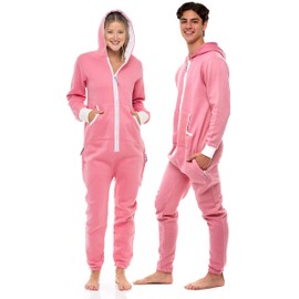 Skylinewears Unisex Adult Onesie One Piece Pajama Romper Hooded Zip Sleepwear Jumpsuit for Men and Women Pink XL