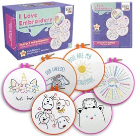 10 patrones de bordado preestampados para principiantes, kit de bordado para niños y niñas, kit de costura para principiantes, punto de cruz, costura perfecta para edades de 7 a 13 años