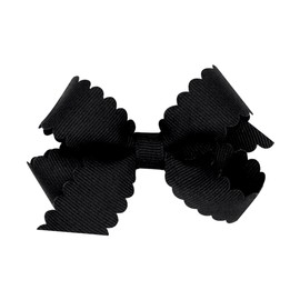 Wee Ones Girls' Classic Grosgrain Hair Bow with Scalloped Edges and Plain Wrap Center on a WeeStay Hair Clip, Mini, Black