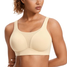SYROKAN High Impact Sports Bras for Women High Support Front Mesh Panel Running Padded Wireless Bra Oil Gray 36C