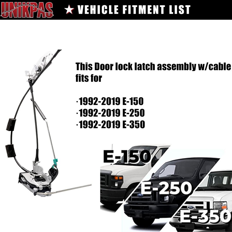 Door latch assembly w/cable&rod compatible for Ford E150 E250 E350