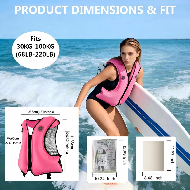 FORWEWAY Adults High-Visibility Inflatable Swimming Jacket Adjustable Buoyancy Vest with