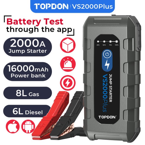 Topdon 16000mAh Jump Starter TOPDON VS2000Plus Car Battery Booster 2000