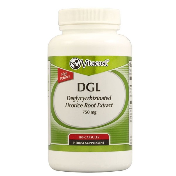 Vitacost DGL Deglycyrrhizinated Licorice Root Extract -- 750 mg - 100 Capsules