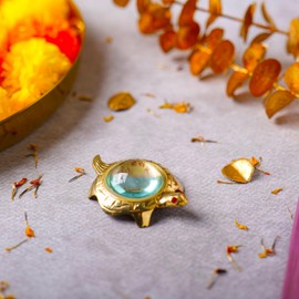 Hashcart Brass Turtle Figure Good Luck Turtle Tortoise - Statue Sampoorna Shri Yantra Shree Chakra - Decorative Ornament for Business Growth, Income, Profits, and Wealth [ 8X6 CM