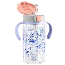 Evorie Tritan Spill Proof Toddler Straw Sippy Cup, 10 oz for Baby and Toddlers 1-3 Years Old, No Spill Straw Water Bottle with Removable Handles, Ideal for School, BPA-Free, Travel in Space