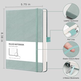 RETTACY Journaling Notebooks, A5 Lined Notebook Journal with 192 Numbered Pages, 5.7'' × 8.3'', Medium Size, Journal Notebook for Writing, Work, Leather Hardcover, 100 GSM Thick Paper (Blue-gray)