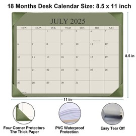Desk Calendar 2025-2026 with Desktop Mat, 18 Month Small Desk Pad Calendar from July 2025 to December 2026, 8.5" x 11" Desk Pad Calendar 2025-2026 for Home, School Office, Cyan