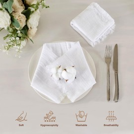 WAITER TREE Cloth Napkins 12pcs White Soft Pure Cotton with Fringed Breathable Square 48 x 48 cm Rustic Handcrafted Napkins for Dinners Parties Weddings