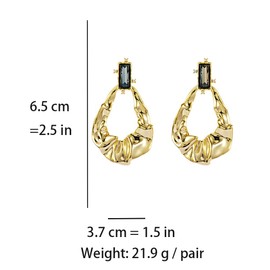 Channel V Vintage Black Rhinestone Earrings Gold Pleated Design Light Luxury Niche Delicate Earrings Fashion Teardrop Circle Dangle Earrings Sterling Silver Post, one size, Alloy Steel, Rhinestone