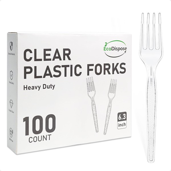 EcoDispose 100 Count Disposable Clear Plastic Forks Heat Resistant and
