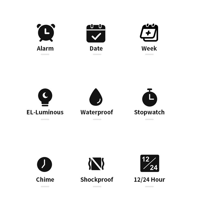 Digital Watch EL Backlit Waterproof Multifunctional Stylish Square Watch for