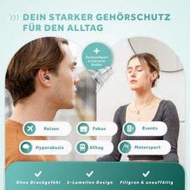 Schallwerk Strong+ Daily - Discreet Ear Protection Earplugs - Dampen Noise & Maintains Sound Quality - Transparent Ear Plugs - Ear Plugs Suitable for Music, Everyday Life, Work & Learning